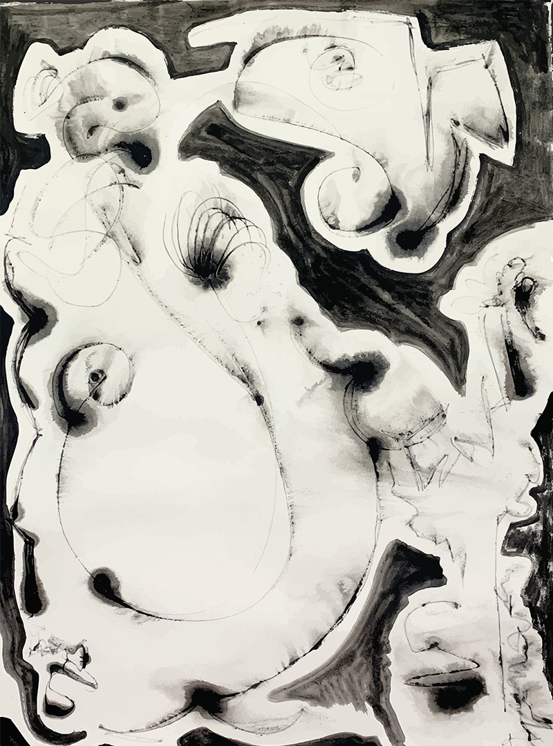 Artwork by Jenny Gancarz UK. Black and white contemporary art. using squid ink  and nature to paint
